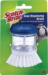 Scotch-Brite 495 Soap Dispensing Brush, 4 in W Brush, Blue/White, 6 in L, Plastic Handle